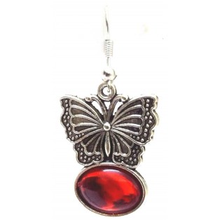 RED BUTTERFLY Silver Oxidized Earrings - Hook Dangle Drop - Fashion Novelty